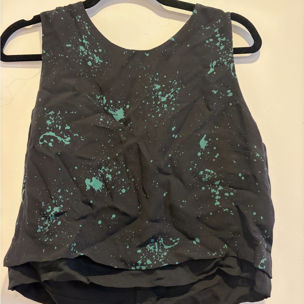 A.L.C. Black and Teal Splatter Tank Top